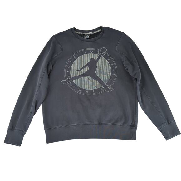 Nike Air Jordan Flight Club Black Sweatshirt Crew Neck Pullover Men's Large Logo - Picture 1 of 9